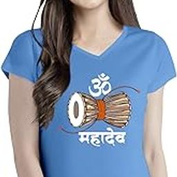 Women's Regular Fit Yoga Pose with Tree Cotton Graphic Printed V Neck Half Sleeves Peace, Meditation, Exercise, Workout, Trending Tees and Yoga Tshirts, Pootlu.-image-19