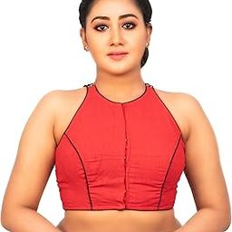 Women's Cotton - Red & Multicolour - Hand Embroidered Kantha Motif - Sleeveless Readymade Designer Blouse-image-90
