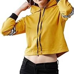 dolce crudo Women's Hooded Full Sleeves Solid Boxy Drawstring and Eyelet Detailing Cropped Sweatshirt (Plus-picture-36