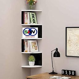SAW SAQIB ALI WOODEN HANDICRAFTS Zig zag Corner Rack Shelves for Living and Bedroom Decoration (MDF- Medium Density Fiber) Corner Decor (Many Color (Black/White, Standard)-image-8