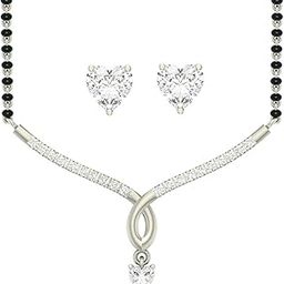 925 Sterling Silver Mila Mangalsutra Earring Chain Jewellery Set | Platinum Plated, Swiss Zirconia | Gift for Wife-image-41