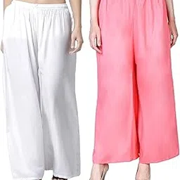 rocksy Combo of 2 Women/Girls Regular Fit Flared Relaxed,Wide Leg Non-Transparent Cotton Blend Rayon Fabric Palazzo; Size XS - 2XL; Waist:26-36inch-picture-38