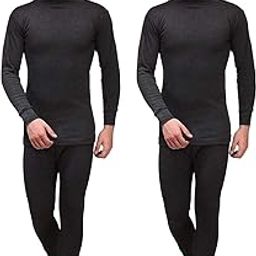 Black High Neck Full Sleeves Upper and Lower Thermal Set - Pack of 2-image-50