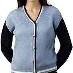 High Star Women Knitted Acrylic Relaxed Fit V Neck Long Sleeve Sweaters-image-95
