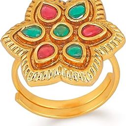 Traditional Ethnic Star Shape Red And Green Kundan Stones Studded Adjustable Cocktail Ring For Girls And Women FR1000958-image-52
