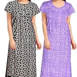Jaipuri Cotton Printed Maternity Front Zipper Full Length Maxi Nighty Gown (Pack of 2)-picture-28