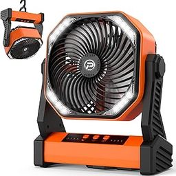 PANERGY Portable Camping Fan with Light, 20000mAh Rechargeable Battery Operated Outdoor Fan, 4 Speeds, 270° Pivoting & 360°Foldable Hook for Camping/Beach/Patio-image-0