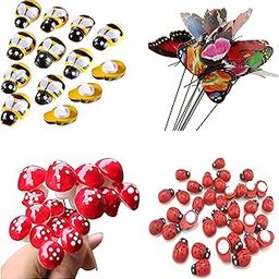 5 pcs Butterflies Stakes,10 pcs Mushrooms, 10 pcs Honeybees & 10pcs Ladybugs Garden/Plant Décor,Multi Color,Small-10