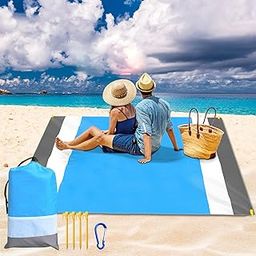 iKanzi Beach Blanket, Sandproof Waterproof Beach Mat Outdoor Picnic Blankets for Travel, Camping, Hiking (Blue+Grey)-image-100