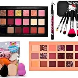 Plethora Rose Gold Eyeshadow Palette Matte & Shimmery Finish Eyeshadow, 10g (Rose Gold) Eyeshadow Palette, 18g (Nude) Sponge Cosmetic Puff Eyeliner & Black Makeup Brushes Set Of 7 (16 In 1)-image-3