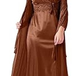Women's Satin Nightgown and Robe Set, Long Length with Lace Detail, Pink-image-37