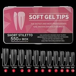 Styfy Nail Tips | Soft Gel Full Cover Nails | Matte Acrylic Nail Tips Artificial False Nails with Box Fake Nail Extension (Short Stiletto Nail Tips | Matte Finish, 550 pcs)-1