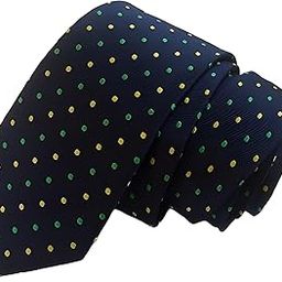 Men's Navy Blue Microfiber Neck Tie with Green and Yellow Polka Dots Pattern, Classic Width-image-9