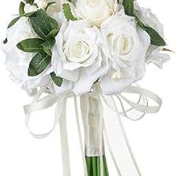 White Roses Wedding Bouquet Elegant Bride Holding Bouquet for Ceremony Party-image-87