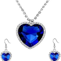 Valentine Special Mesmerizing Titanic Blue Ocean Heart Austrian Crystal Pendent Set by Yellow Chimes Silver Plated Jewellery Set for Women (Silver, Blue) (YCFJPDER-304HRT-BNDL)-image-35