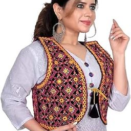Shivam Fashion, Embroidery Ethnic Cotton Crop Jacket For Women (M - Length-17, Burst-38 Inch)-22