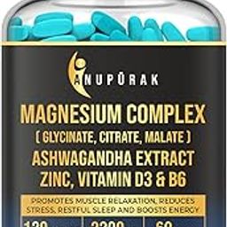 ANUPURAK Magnesium Complex | High-Absorption Magnesium Glycinate, Malate & Citrate | With Ashwagandha, L-Theanine, Vitamin D3 & Zinc | Muscle Recovery, Sleep, Energy & Bone Health | 120 Veg Tablets-image-2