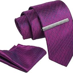 Tie for Men – Floral Silk Neck Ties Set with Cufflinks Flower Pin, Pocket Square & Black Gift Box, Combo Necktie Sets for Office Wear, Formal Suits & Weddings (Royal Purple, NXSMX_133)-image-95