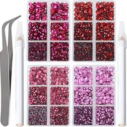 LPBeads 10000pcs Hotfix Rhinestones Flatback Glass Red Pink Fuchsia and Rose Rhinestone with Tweezers and Picking Pen for Crafts Clothes Nail Art-image-24