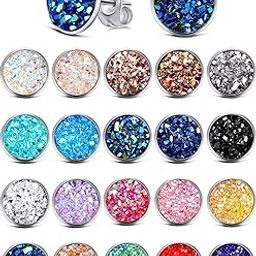 20 Pairs Round Stud Earrings Stainless Steel Druzy Studs Earrings Set Anti-sensitive Fits Women Girls-image-52