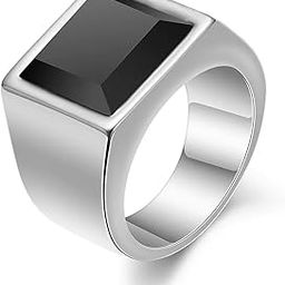 Silver Plated Black Stone Studded Finger Ring Fashion Jewellery Gift for Men Boys (US-9)-image-7