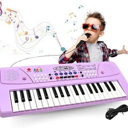 KID KRAZE 37 Keys Kids Piano with Mic Portable Electronic Keyboard Toy Beginners Educational Songs Recording Musical Toys Age 3 to 5 Years Pn12, Purple-24