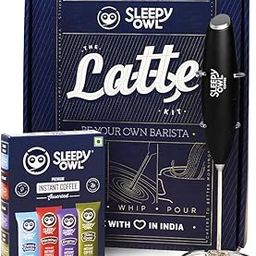 Sleepy Owl Latte Kit Rakhi Gift Set For Sister|Powerful Frother With Stand + 10 Assorted Coffee Sachets|Black Frother|Stainless Steel Whisk |Gift For Coffee Lovers,250 Gram ( Pack Of 1)-15