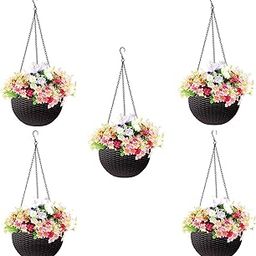 Go Hooked Hanging Pot | Plastic | Hanging Pot | Dark Brown | Pot Diameter-7.1 Inch | Pot Height-4.8 Inch | Pot Thickness-3 mm | Chain Length-13 inch Approx., | 5 Pieces | 5PCS-32