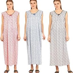 Maxi Women's Cotton Printed Sleeveless Nighty (Free Size PACK of 3) Multicolour-image-40