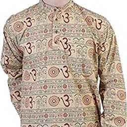 Short Straight Om Printed Kurta for Men's (Man's) Beige-image-51