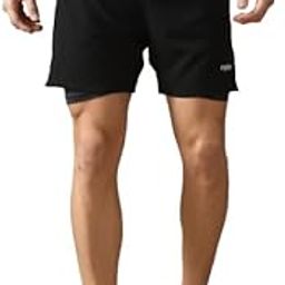 Fobia Double Layer Running Shorts for Men, Athletic Gym Half Pants with Side Zipper Pockets, Black and Grey-image-18