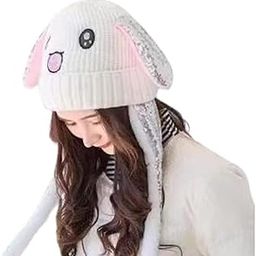 Women's & Girls' Winter Rabbit Ear Moving Cap - White-14