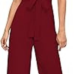 Women's Elegant Maxi Jumpsuit with Round Neckline, Short Sleeves, Flared Hem, Adjustable Waist Tie, Comfortable and Stylish Outfit for Casual and Semi-Formal Wear-34
