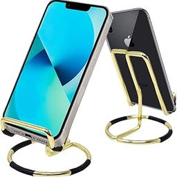 Cell Phone Stand for Desk, Cute Metal Gold Cell Phone Stand Holder Desk Accessories, Compatible with All Mobile Phones, iPhone, Switch, iPad-5