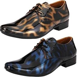 Aadab Trendy Formal Shoes/Party Shoes/ 2 Shoes Combo with Free Belt for Men and Boys (BAZAAR8416_VTR01-Blk-Blu01-Blk-Gld-1-Brwn) Multicolor-image-118