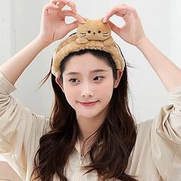 Hairband 1Pcs, Spa Headband And Wristband Set With Cute Bear Ears, Face Wash Headband Facial Headband Wrist Bands For Women, Girls (Coffee 01)-52