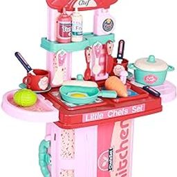 PUREjoy 3in1 Plastic Pretend Play Portable 28 pcs Kitchen Set for Girls and Boys-image-94