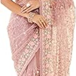Womens Purple Net Saree With Floral Embroidery-9