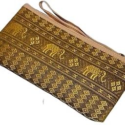 Traditional Brocade Clutch Wallet for Women, Light Brown and Gold, 18 x 9.5 cm-image-93