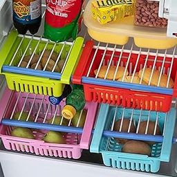 Kuber Industries Fridge Basket | Plastic Storage Basket | Sliding Storage Racks | Expandable Fridge Tray | Adjustable Basket | Set of 4 | Assorted-14