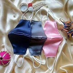 Shree Shree Fashion ( Pack of 3 ) Satin Cloth Face Mask - Washable Light Weight Cotton Masks for Adult | PINK-BLUE-GRAY-43