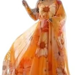 Women's Georgette Printed Anarkali Dress with Dupatta – Orange, Three-Quarter Sleeves_Bhaktii_1-image-21
