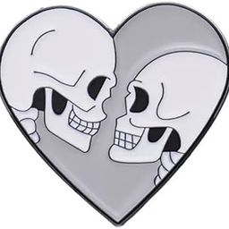 Ghost Enamel Pin - Double Skull & Skeleton Horror Brooch, Heart Shape Couple Ghost Lapel Pin, Punk Badge Gift-44