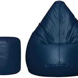Bean Bag Cover Without Beans with Footrest Lounge Chair Luxury Bean Bag Cover with Footrest Without Beans (Without Fillers) (XXL, Dark Blue)-picture-27
