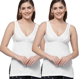 Women's Cotton V-Neck Wide-Straps Seamed Thigh Length Bra Camisole/Spaghetti/Slips-image-20
