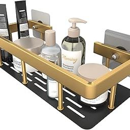 SRUNISH Bathroom Shelf for Wall, Gold Aluminum Bathroom Organiser, Wall Mounted Bathroom Shelves, Large Capacity Adhesive Bathroom Shelf (Pack of 1)-image-83