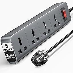 FEDUS Surge Protector, 4 Universal Sockets with Individual Switch, 5 Meter 16 Feet Long Cable, Extension Board Cord, Automatic Overload Protection, Fireproof Power Strip Switch Board, Spike Guard-image-71