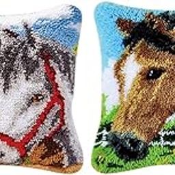 CALANDIS™ 2 Set Latch Hook Kits for DIY Pillow Cover Sofa Cushion Cover 43x43cm | Latch Hooking Kits | Latch Hooking | Rug Making | Needlecrafts & Yarn-picture-8