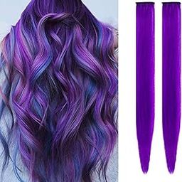 Sidhav 19 inc Streak Hair Colored Extension Highlighter Natural Human Hair Women's Extensions | For Everyday Use For Women And Girls - (Set Of 2)19 inc Purple-image-69