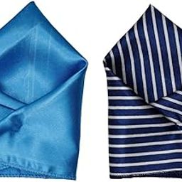 Men’s Pocket Square Combo – Light Blue Plain & Navy with White Stripes – Stylish Satin Handkerchief Set for Suits & Blazers-picture-14